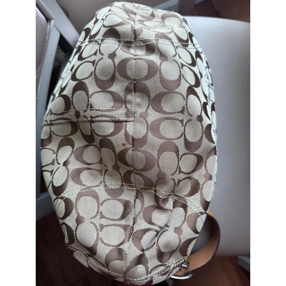 Coach Signature Canvas Hobo Bag Khaki Tan Leather F13116